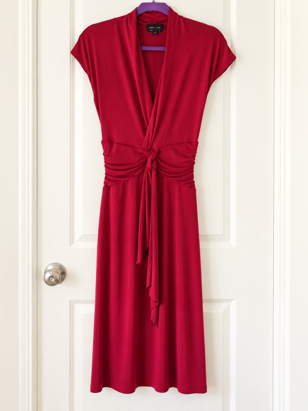 Max and Cleo Red Knot Front Faux Wrap Midi Dress - Size Medium - Picture 1 of 4
